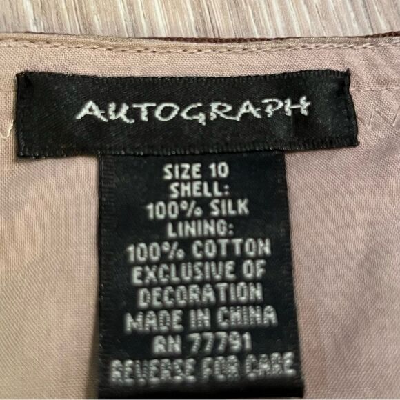 Anthropologie Autograph Brown Beige Silk Ribbon Applique Floral Buttons Skirt 10 - Picture 8 of 11